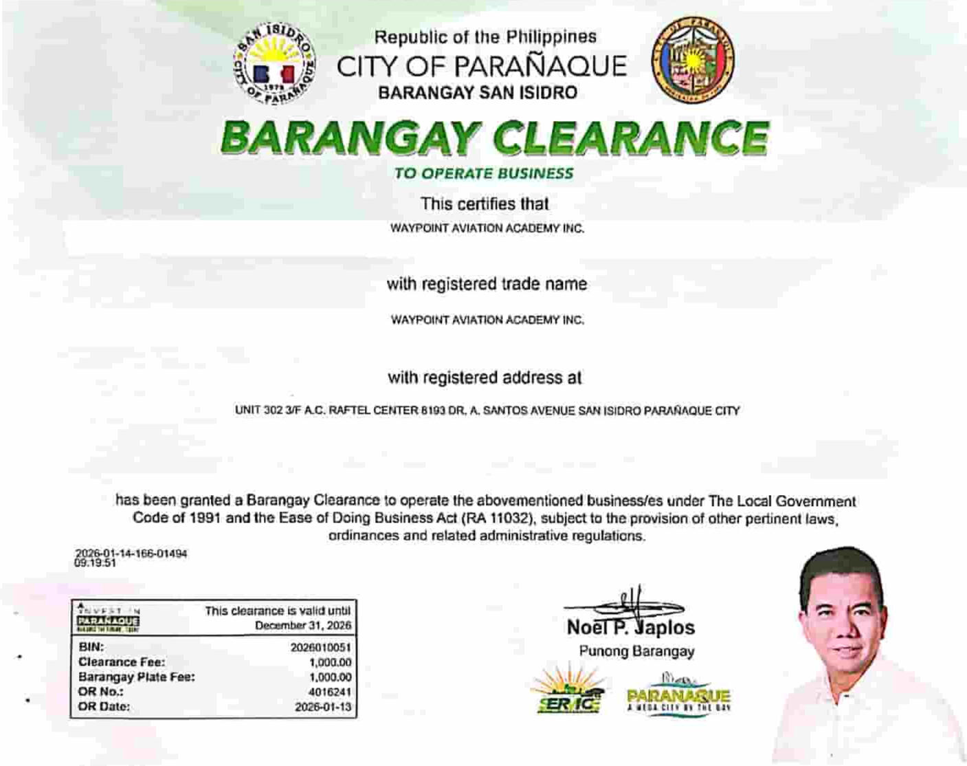 Barangay San Isidro Official Clearance