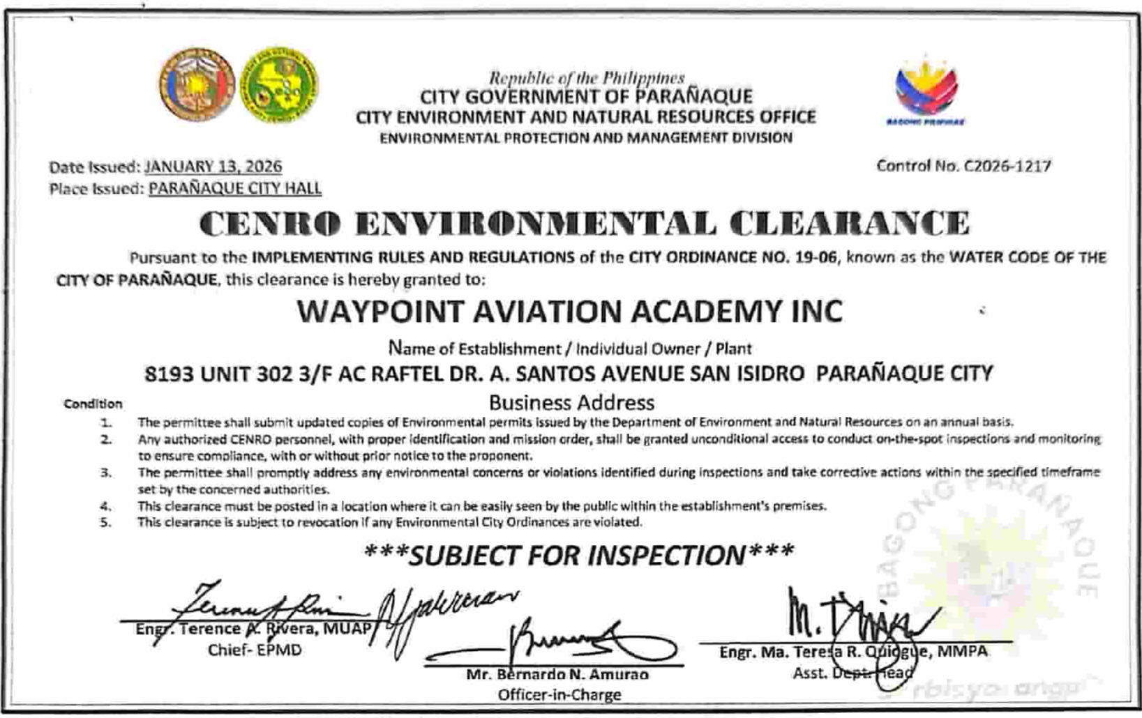 CENRO Environmental Compliance Clearance